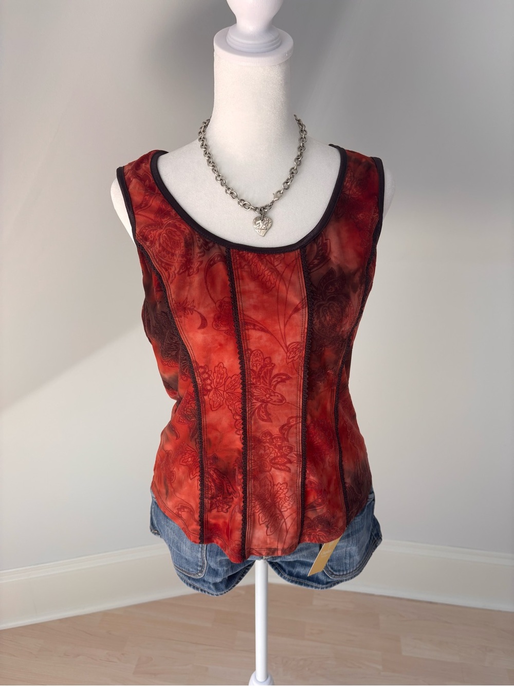 Y2K Sheer Paisley Mesh Tank 🧡